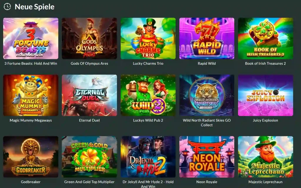 Lemon Casino Neue Spiele Bereich mit verschiedenen Spielautomaten wie Gods of Olympus und Rapid Wild